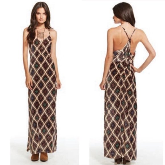 Chaser Velvet Paisley Maxi Sun Dress Size Small Halter Back Sleeveless EUC Tan - Picture 7 of 7